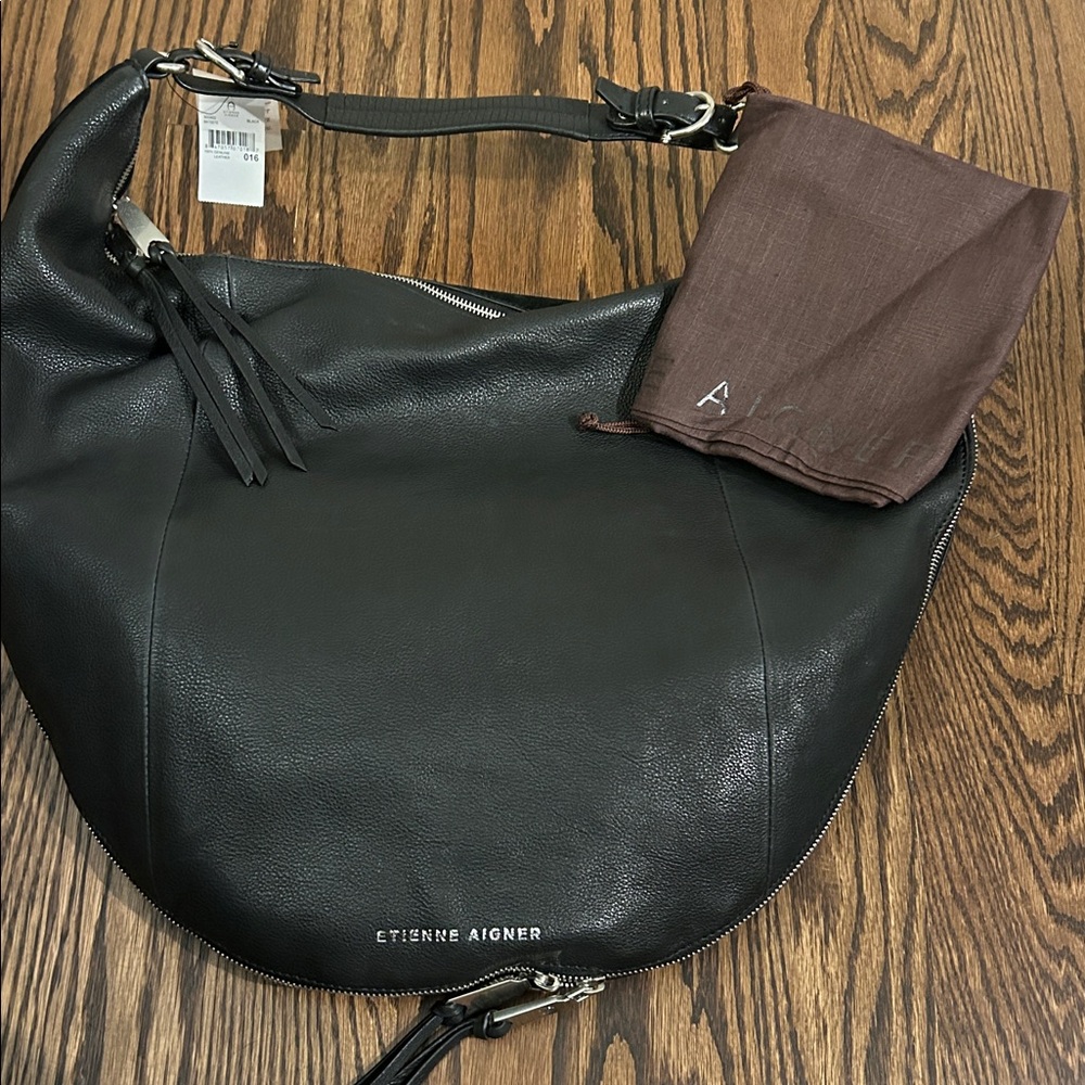 NEW Etienne Aigner Black Leather & Suede Hobo